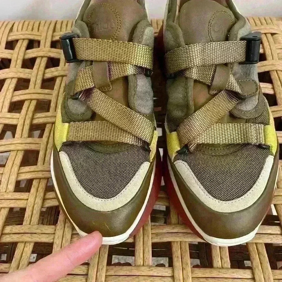 Chloé Sonnie Color Block Leather made in Italy Sneakers Olive green 36 luxury - Picture 10 of 14